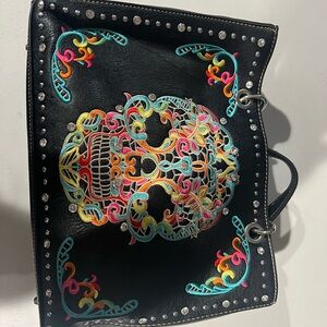 Montana West Black Bag with Colorful Embroidered Skull